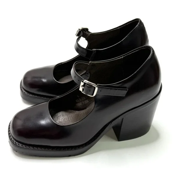 Jeffrey Campbell Mary Jane Heels Leather Mahogany Size 6 Pumps Buckle Strap - Picture 2 of 12